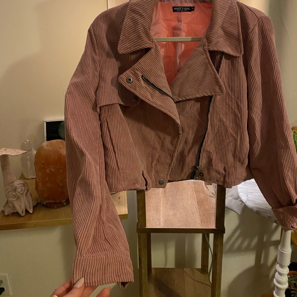 DUSTY PINK CORDUROY DOUBLE BREASTED JACKET - Picture 3 of 4